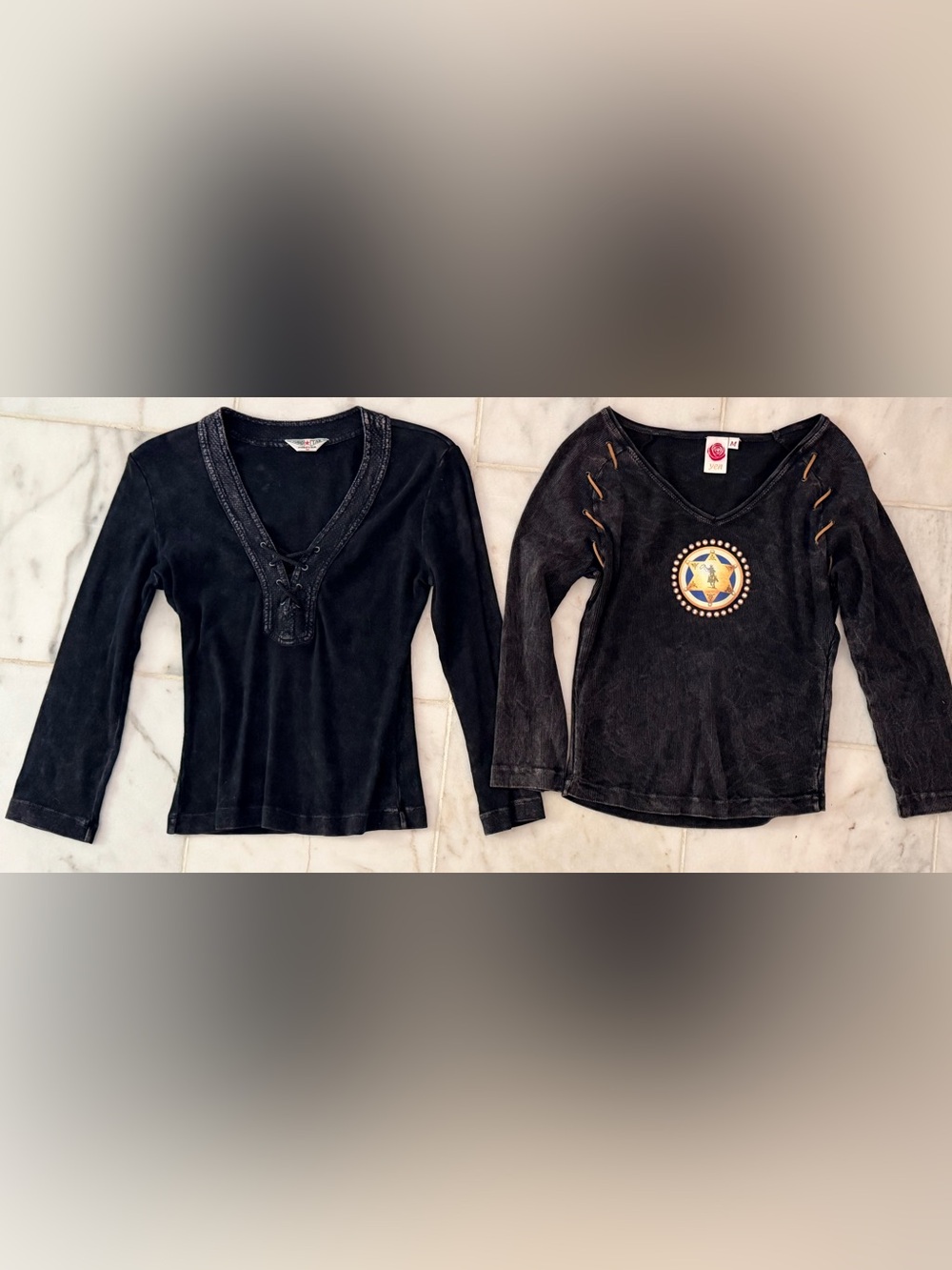 Two Women’s Size Med Black Long Sleeve Tops ~ Yen & Hard Tail Brands